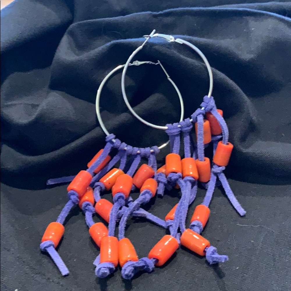 Purple Suede and vintage coral earrings